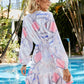 Geometric Print Surplice Neck Balloon Sleeve Dress