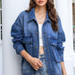 Button Up Dropped Shoulder Denim Jacket with Pockets