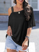 Asymmetrical Neck Half Sleeve T-Shirt Black