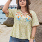 Plus Size Printed Tie Neck Half Sleeve Blouse