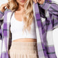 Drawstring Plaid Button Up Long Sleeve Outerwear