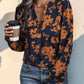 Perfee Printed Notched Long Sleeve Blouse