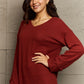 Ninexis Full Size V-Neck Long Sleeve Front Pocket Blouse