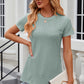 Eyelet Slit Round Neck Short Sleeve T-Shirt