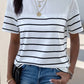 Perfee Decorative Button Striped Short Sleeve T-Shirt