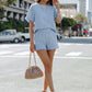 Raw Hem Round Neck Top and Shorts Set