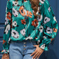 Floral Smocked Mock Neck Flounce Sleeve Blouse