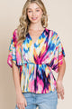 BOMBOM Printed Surplice Peplum Blouse Multicolor