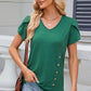 Decorative Button V-Neck Short Sleeve T-Shirt