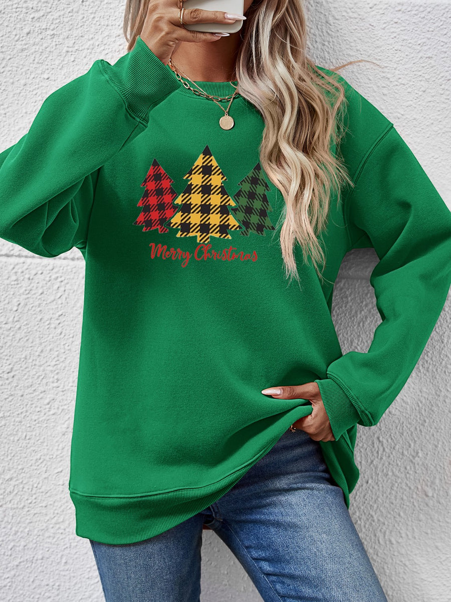 MERRY CHRISTMAS Dropped Shoulder Sweatshirt Green