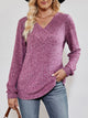 V-Neck Ribbed Long Sleeve Top Lilac