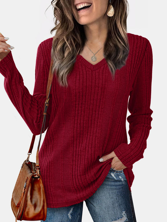 V-Neck Long Sleeve T-Shirt Burgundy