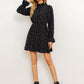 Printed  Long Flounce Sleeve Frill Neck Dress