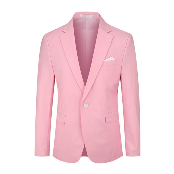 Mens Solid Color Single Vent 1 Button Blazer pink M