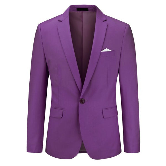 Mens Solid Color Single Vent 1 Button Blazer Purple