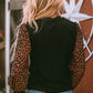 Leopard Print Long Sleeve Ribbed Knit Blouse