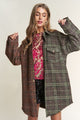 J.NNA Snap Down Tweed Plaid Contrast Longline Shacket Misty Forest