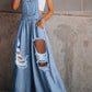 Distressed Wide Leg Denim Overalls