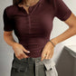 Round Neck Quarter Button Short Sleeve Top