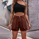 Buttoned Cargo Denim Shorts Dark Brown