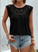 Perfee Lace Round Neck Cap Sleeve T-Shirt Black