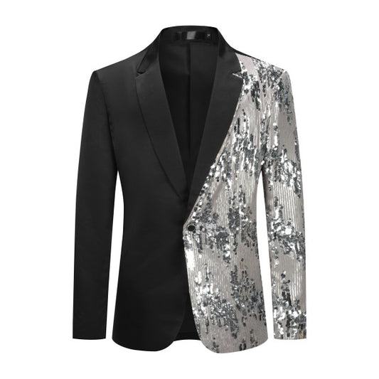 Mens Sliver Sequin Patchwork Tuxedo Jacket