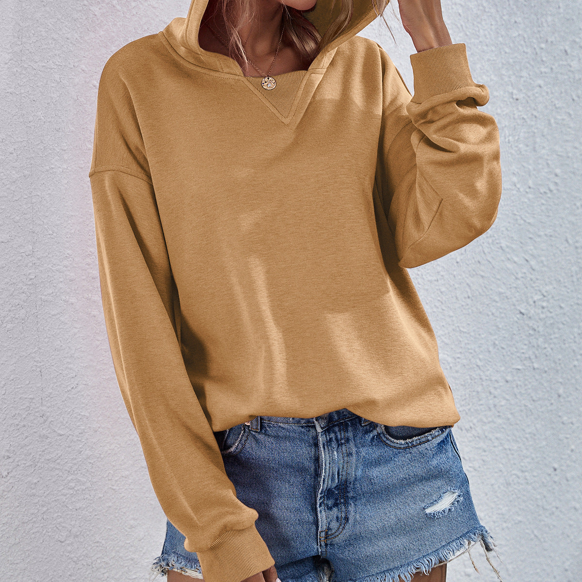 Dropped Shoulder Slit Hoodie
