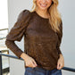 Sequin Puff Sleeve Round Neck Top