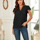 Swiss Dot Notched Cap Sleeve Blouse