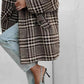 Houndstooth Collared Neck Long Sleeve Coat with Pockets