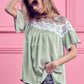 BiBi Lace Detail Short Sleeve Striped Blouse