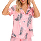 Printed Button Up Short Sleeve Top and Shorts Lounge Set