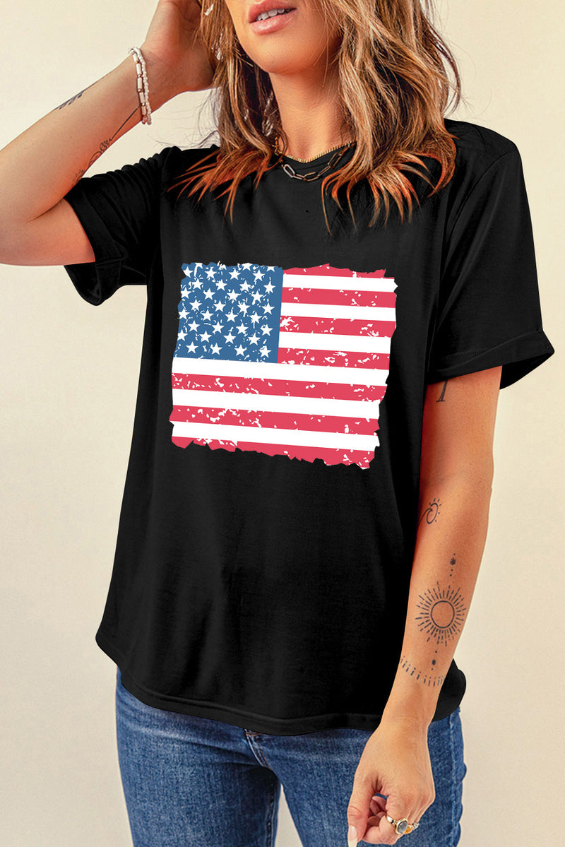 US Flag Round Neck Short Sleeve T-Shirt