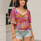 Ruched Printed Half Sleeve Blouse