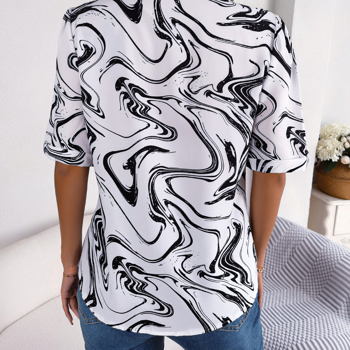 Printed Lapel Collar Shirt