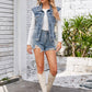 Button Up Cap Sleeve Denim Jacket