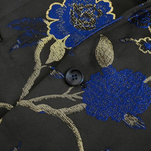 Mens One Button Notched Lapel Embroidered Blazer
