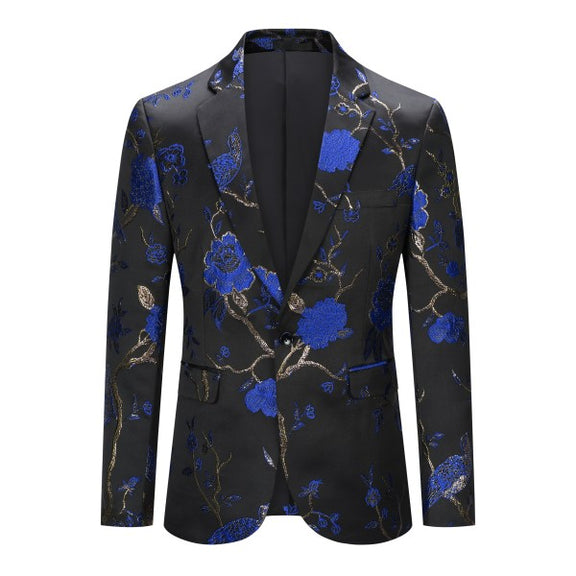 Mens One Button Notched Lapel Embroidered Blazer