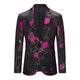Mens One Button Notched Lapel Embroidered Blazer Rose red