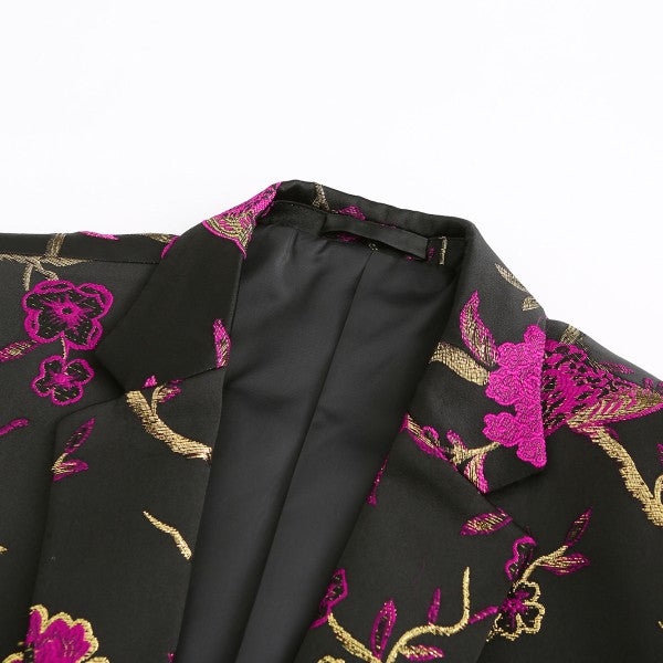 Mens One Button Notched Lapel Embroidered Blazer