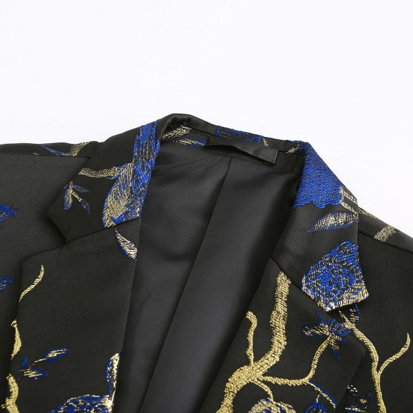 Mens One Button Notched Lapel Embroidered Blazer