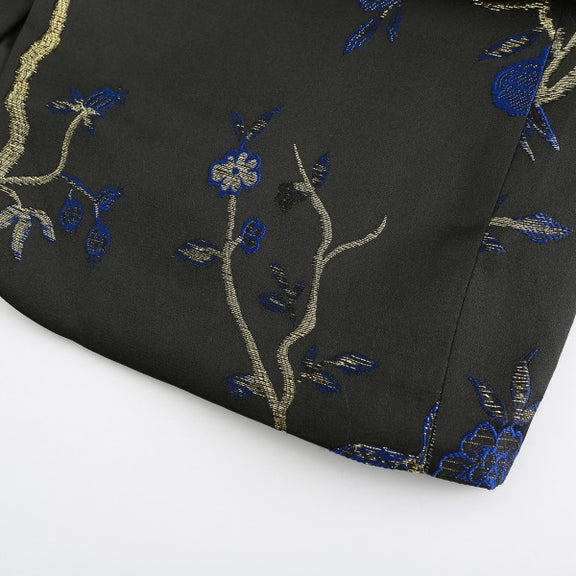 Mens One Button Notched Lapel Embroidered Blazer