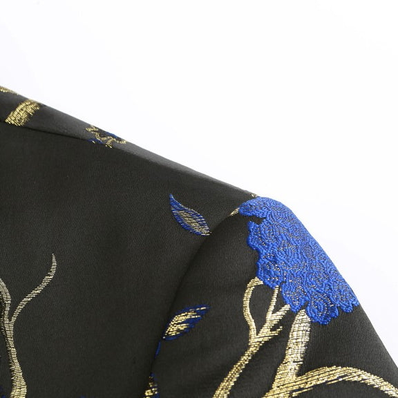 Mens One Button Notched Lapel Embroidered Blazer