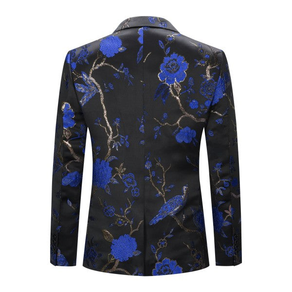 Mens One Button Notched Lapel Embroidered Blazer