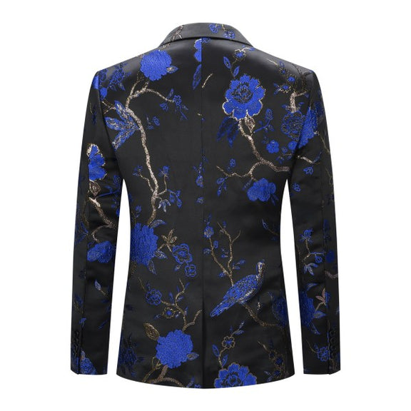 Mens One Button Notched Lapel Embroidered Blazer