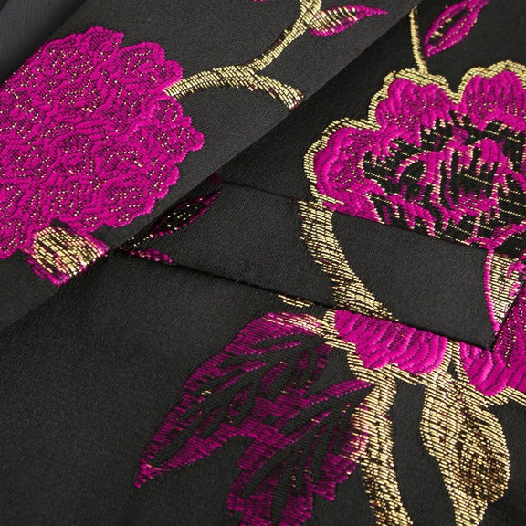 Mens One Button Notched Lapel Embroidered Blazer