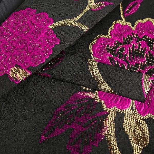 Mens One Button Notched Lapel Embroidered Blazer
