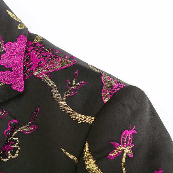 Mens One Button Notched Lapel Embroidered Blazer