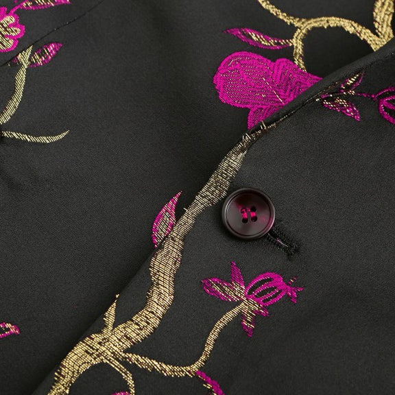 Mens One Button Notched Lapel Embroidered Blazer