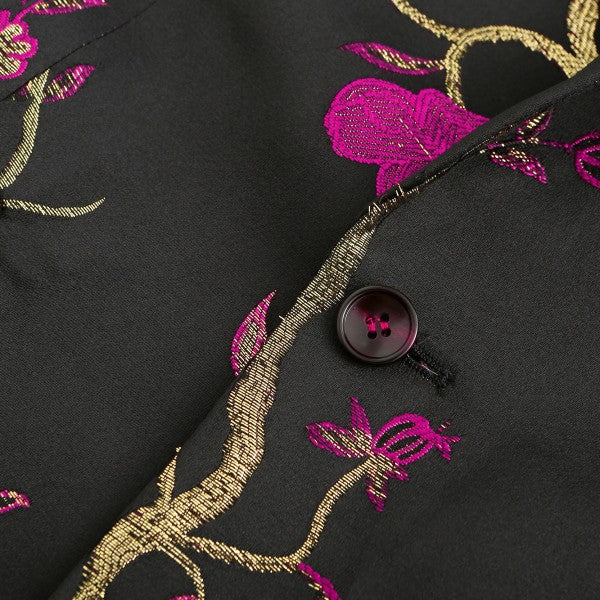 Mens One Button Notched Lapel Embroidered Blazer